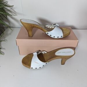 White Leather Heeled Sandals